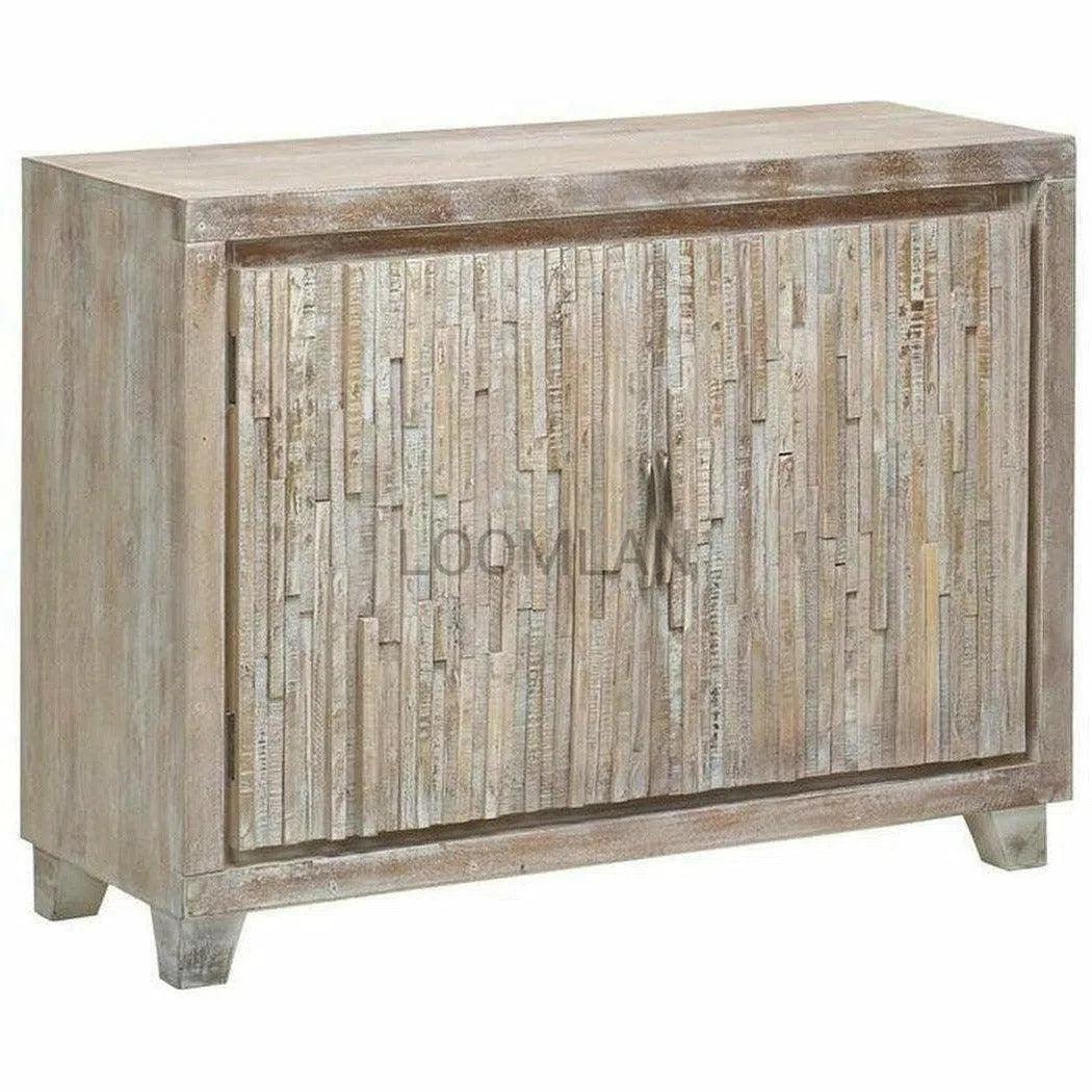 48" Distressed White Stacked Planks Wood Accent Cabinet Accent Cabinets LOOMLAN By LOOMLAN