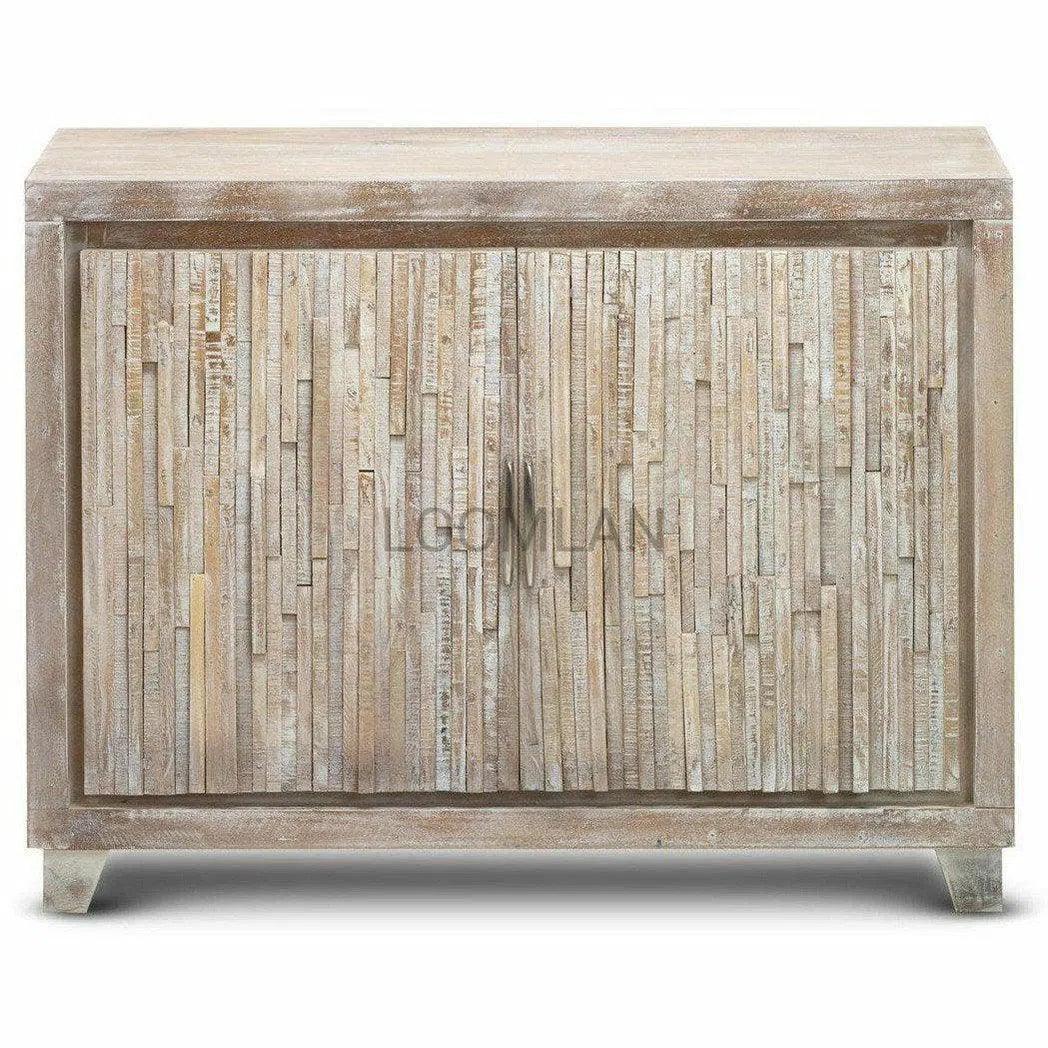 48" Distressed White Stacked Planks Wood Accent Cabinet Accent Cabinets LOOMLAN By LOOMLAN