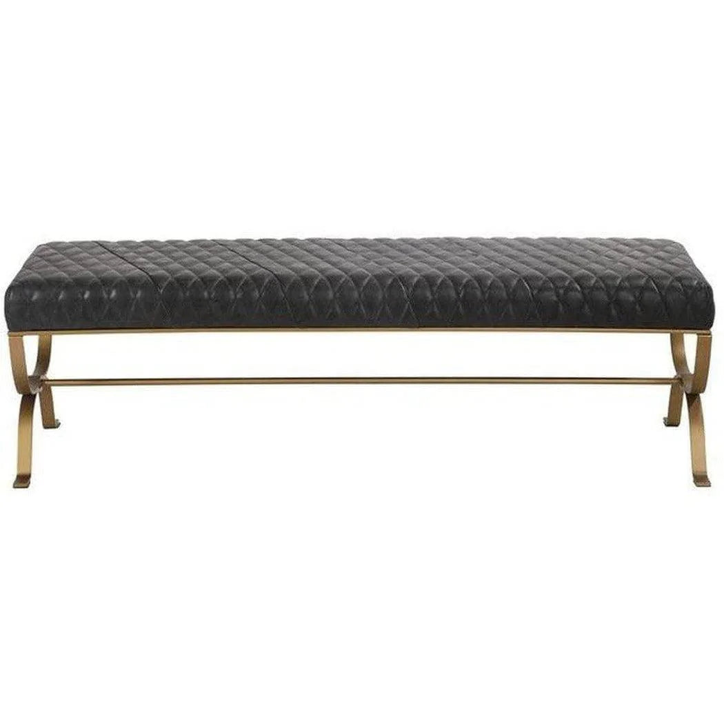 58.5 Inch Bench Onyx Black Leather Black Art Deco Bedroom Benches LOOMLAN By Moe's Home