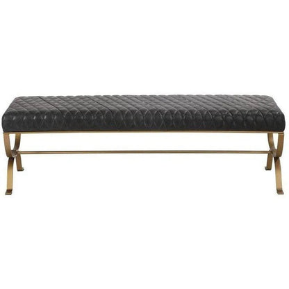 58.5 Inch Bench Onyx Black Leather Black Art Deco Bedroom Benches LOOMLAN By Moe's Home