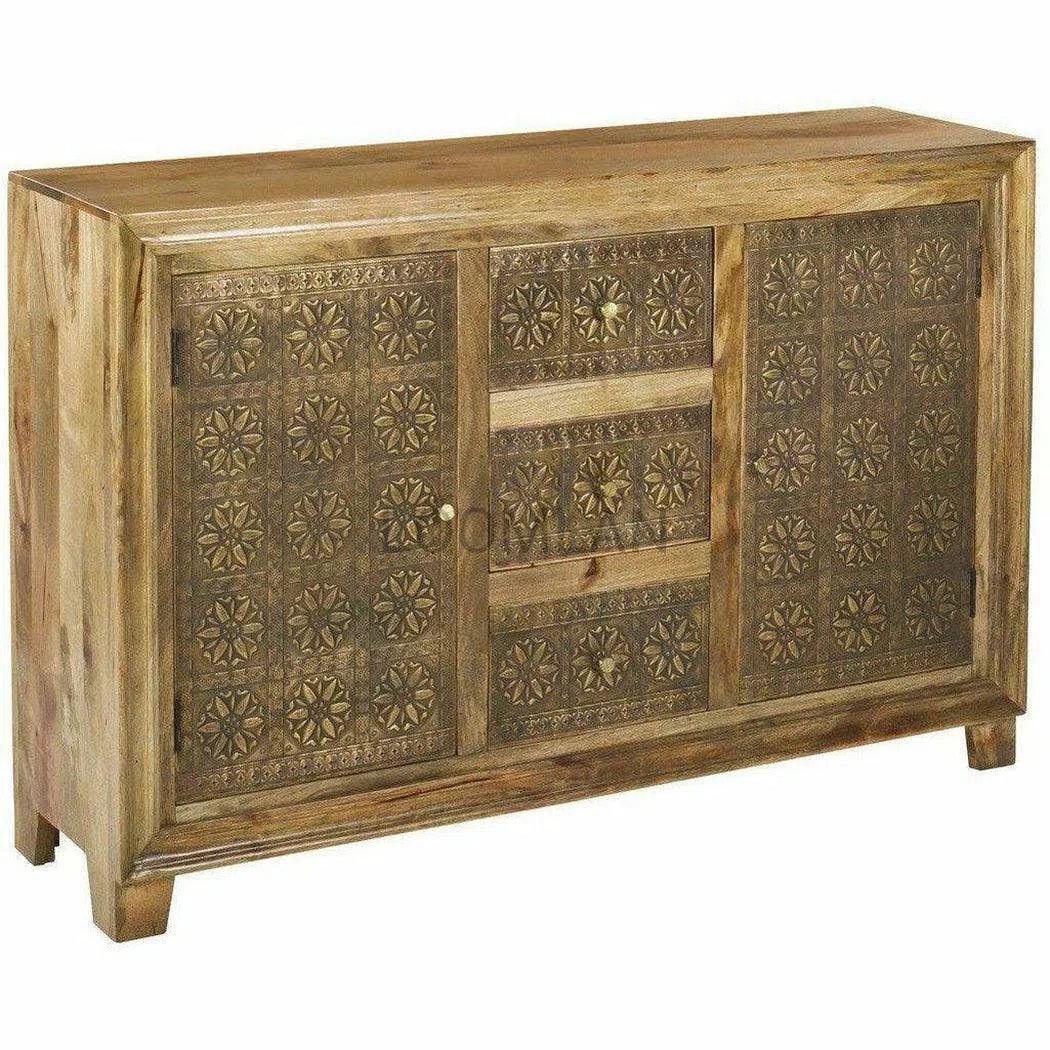 60" Brass Overlay 3 Drawer 2 Door Sideboard Cabinet Zaley Sideboards LOOMLAN By LOOMLAN