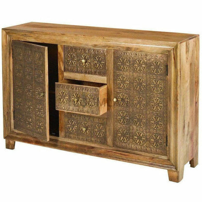 60" Brass Overlay 3 Drawer 2 Door Sideboard Cabinet Zaley Sideboards LOOMLAN By LOOMLAN