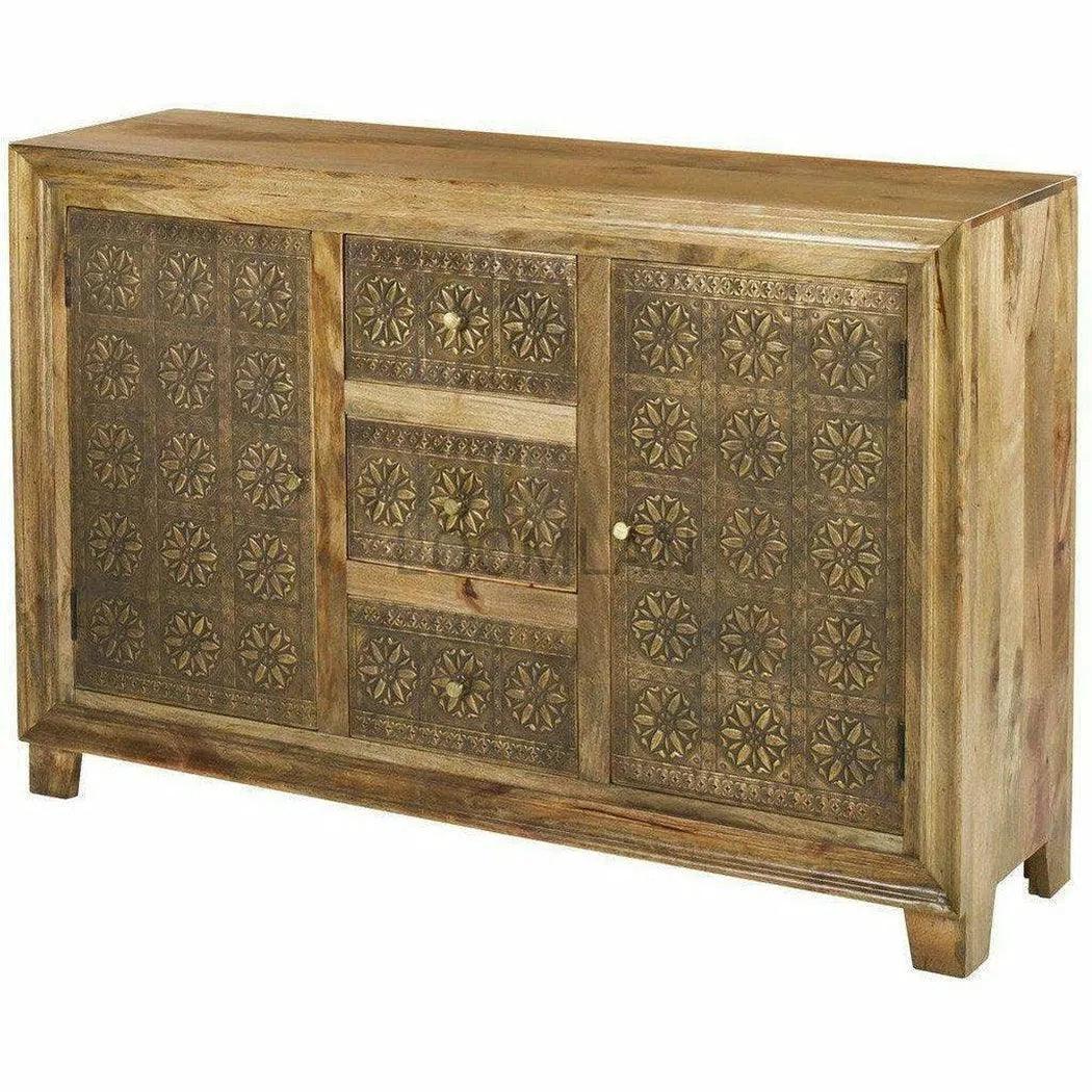 60" Brass Overlay 3 Drawer 2 Door Sideboard Cabinet Zaley Sideboards LOOMLAN By LOOMLAN