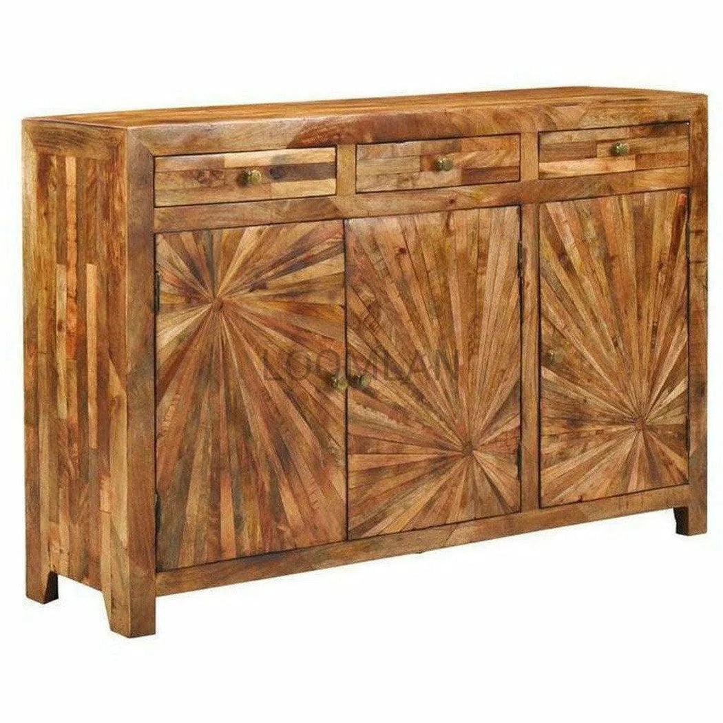 61" Rustic Distressed Sideboard 3 Drawer 3 Door Cabinet Sideboards LOOMLAN By LOOMLAN