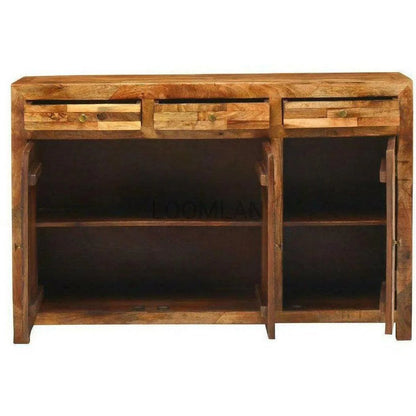 61" Rustic Distressed Sideboard 3 Drawer 3 Door Cabinet Sideboards LOOMLAN By LOOMLAN