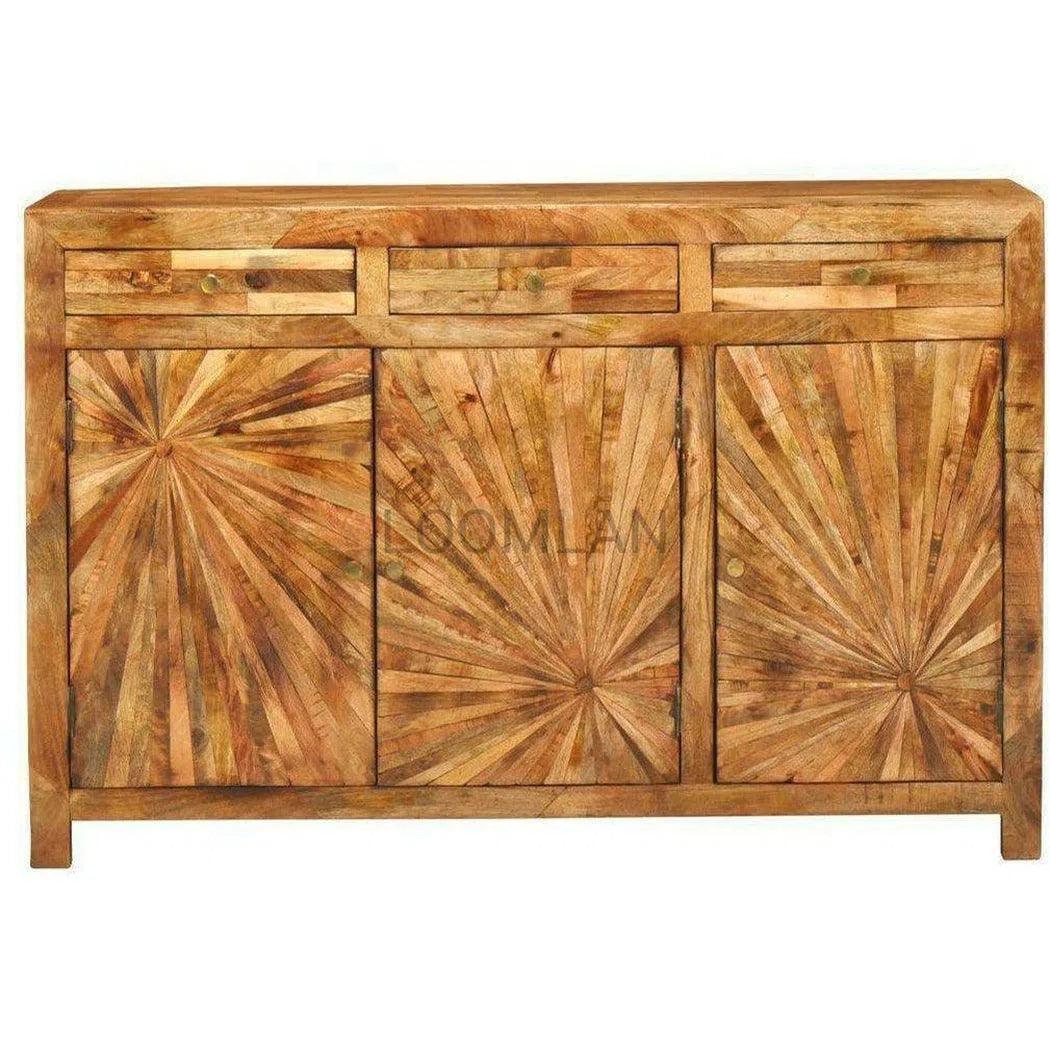 61" Rustic Distressed Sideboard 3 Drawer 3 Door Cabinet Sideboards LOOMLAN By LOOMLAN