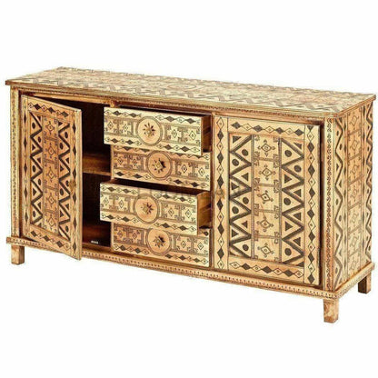 63" Artisan Painted Henna Pattern 4 Drawer Sideboard Henna Sideboards LOOMLAN By LOOMLAN