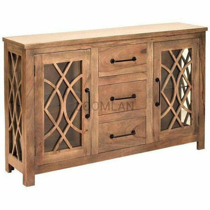 64" Slim Curio Buffet With Trellis Glass Doors and Drawers Sideboards LOOMLAN By LOOMLAN