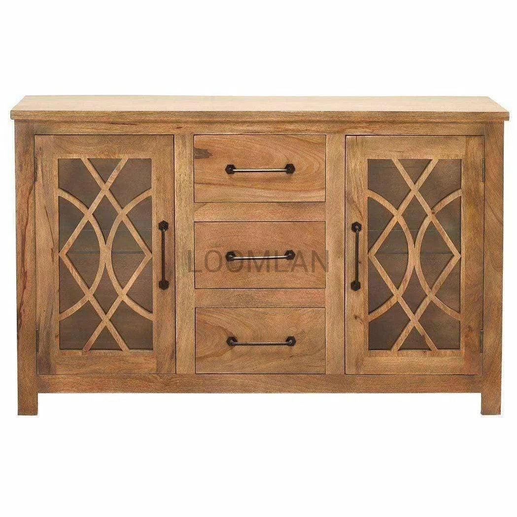 64" Slim Curio Buffet With Trellis Glass Doors and Drawers Sideboards LOOMLAN By LOOMLAN