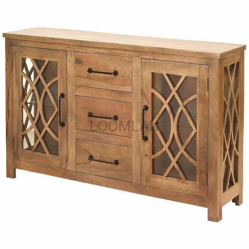 64" Slim Curio Buffet With Trellis Glass Doors and Drawers Sideboards LOOMLAN By LOOMLAN