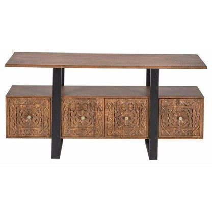 70" Bohemian Carved Wood Doors Boho Console Table Console Tables LOOMLAN By LOOMLAN