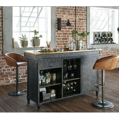 70" Mancave Farmhouse Industrial Home Wine Bar with Wine Rack Home Bar Islands LOOMLAN By LOOMLAN