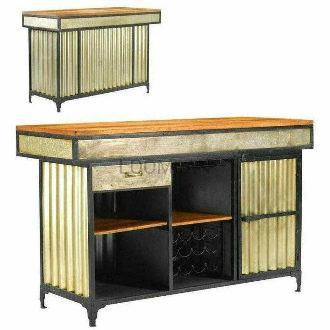 70" Mancave Farmhouse Industrial Home Wine Bar with Wine Rack Home Bar Islands LOOMLAN By LOOMLAN