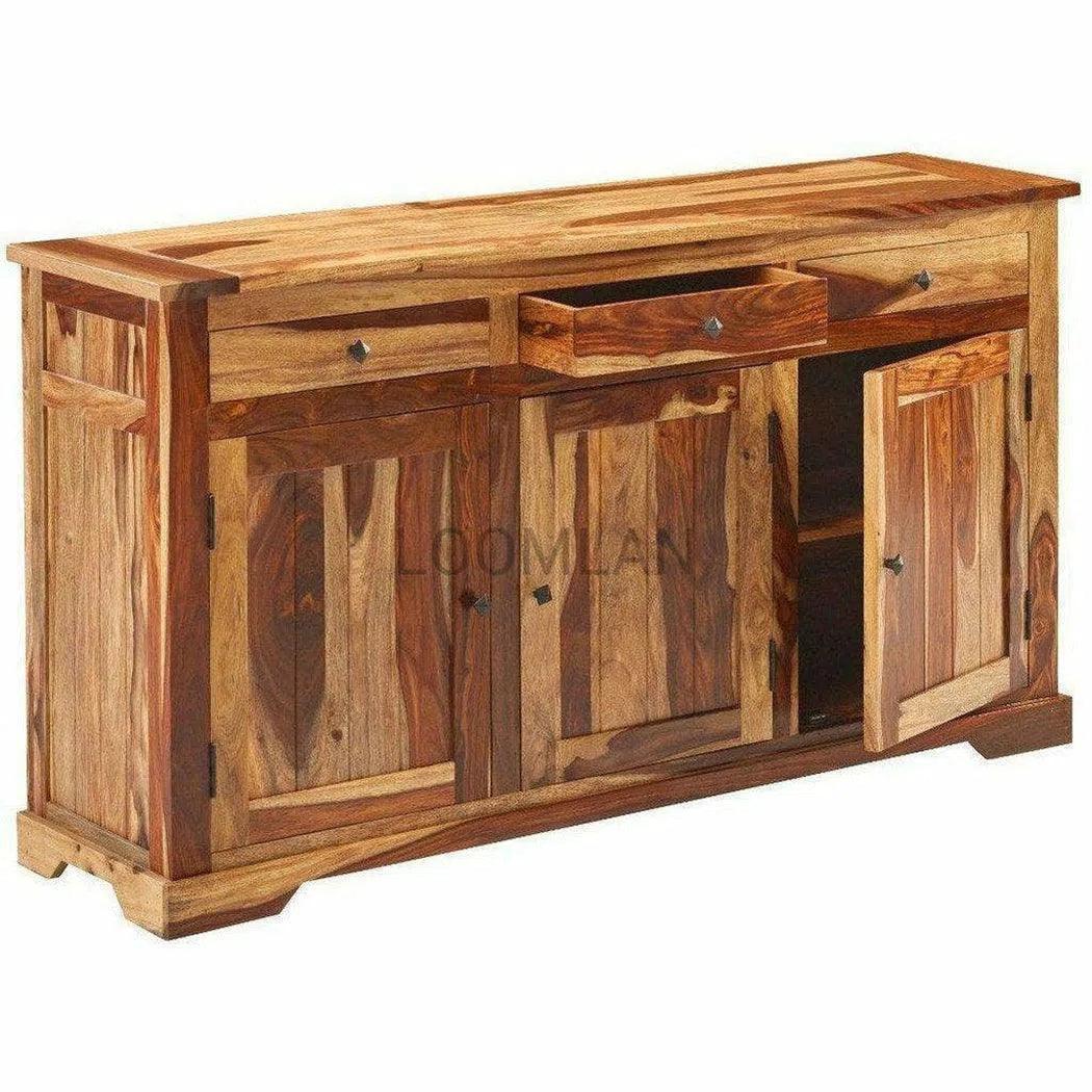 70" Two Tone Wood Rustic Sideboard Cabinet 3 Storage Drawers Sideboards LOOMLAN By LOOMLAN