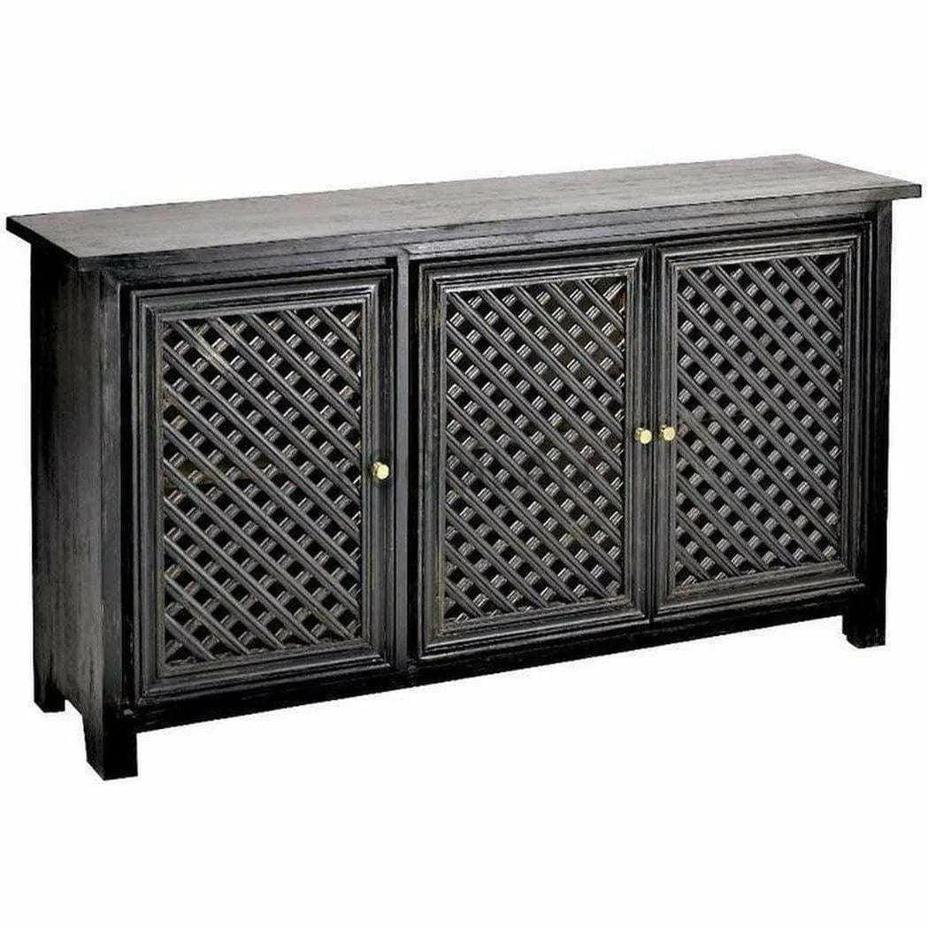 72" Distressed Black Sideboard with 3 Doors and Brass Knobs Sideboards LOOMLAN By LOOMLAN