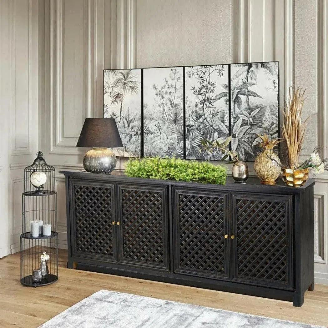 72" Distressed Black Sideboard with 3 Doors and Brass Knobs Sideboards LOOMLAN By LOOMLAN