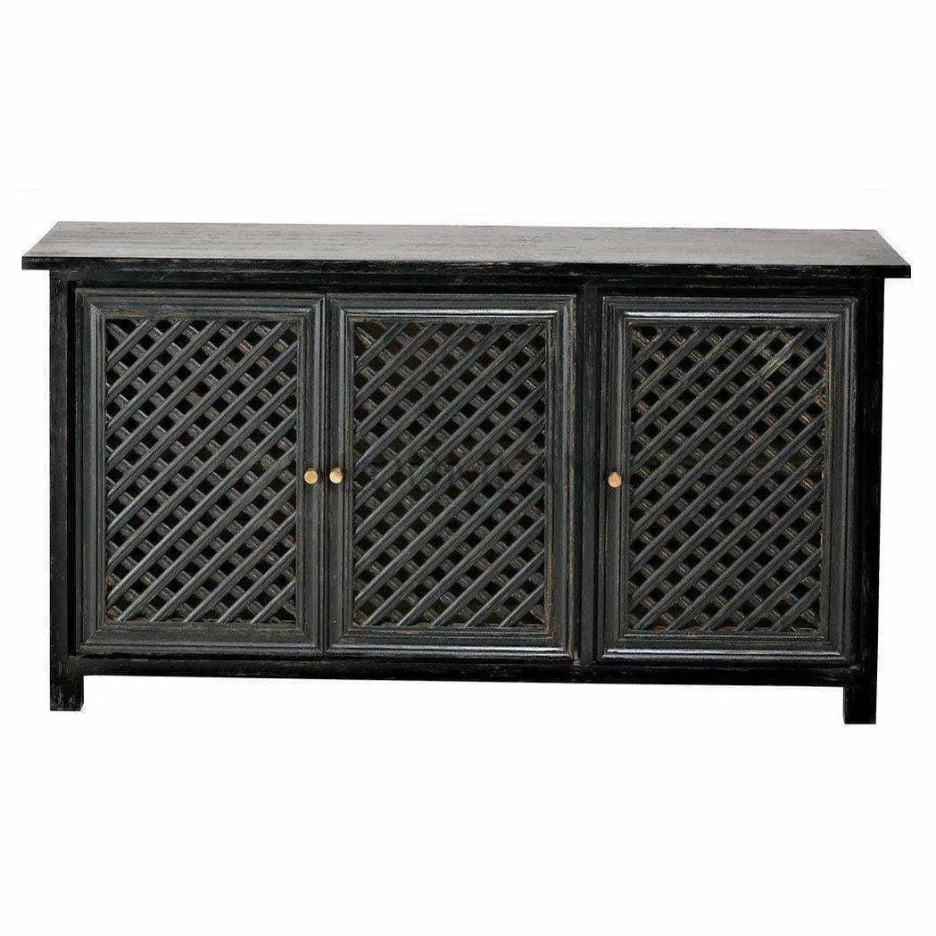 72" Distressed Black Sideboard with 3 Doors and Brass Knobs Sideboards LOOMLAN By LOOMLAN