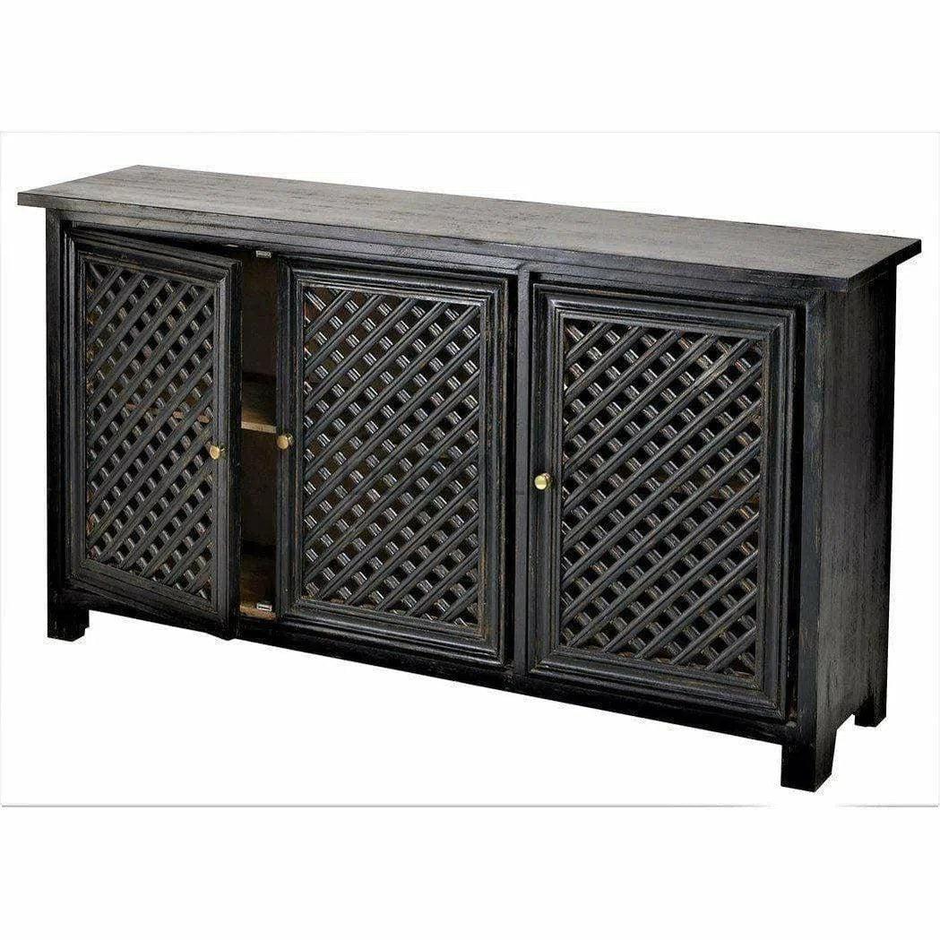 72" Distressed Black Sideboard with 3 Doors and Brass Knobs Sideboards LOOMLAN By LOOMLAN