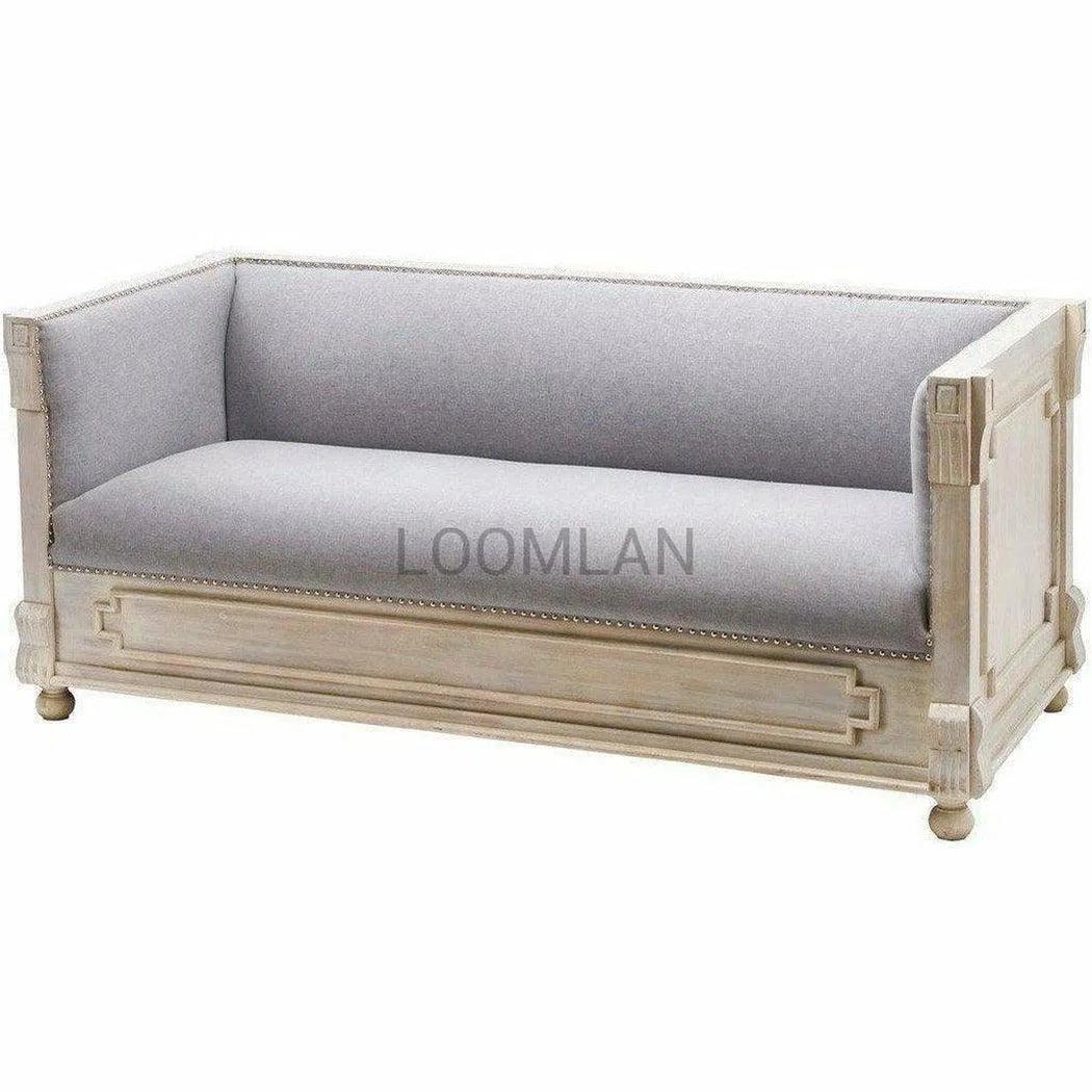 73" White Carved Wood Bohemian Sofa Upholstered Gray Sofas & Loveseats LOOMLAN By LOOMLAN