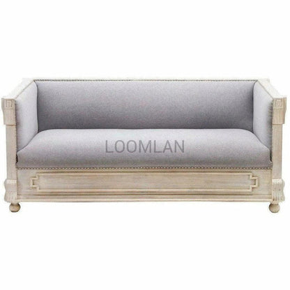 73" White Carved Wood Bohemian Sofa Upholstered Gray Sofas & Loveseats LOOMLAN By LOOMLAN