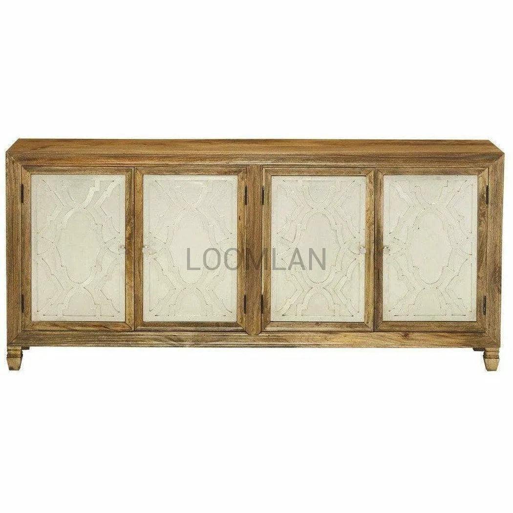 80" Rustic Wood Sideboard Buffet with Silver Metal Doors Accents Sideboards LOOMLAN By LOOMLAN