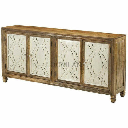 80" Rustic Wood Sideboard Buffet with Silver Metal Doors Accents Sideboards LOOMLAN By LOOMLAN