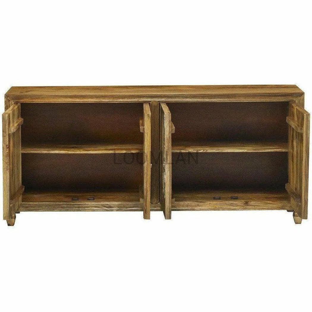 80" Rustic Wood Sideboard Buffet with Silver Metal Doors Accents Sideboards LOOMLAN By LOOMLAN