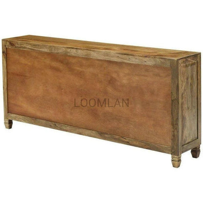 80" Rustic Wood Sideboard Buffet with Silver Metal Doors Accents Sideboards LOOMLAN By LOOMLAN