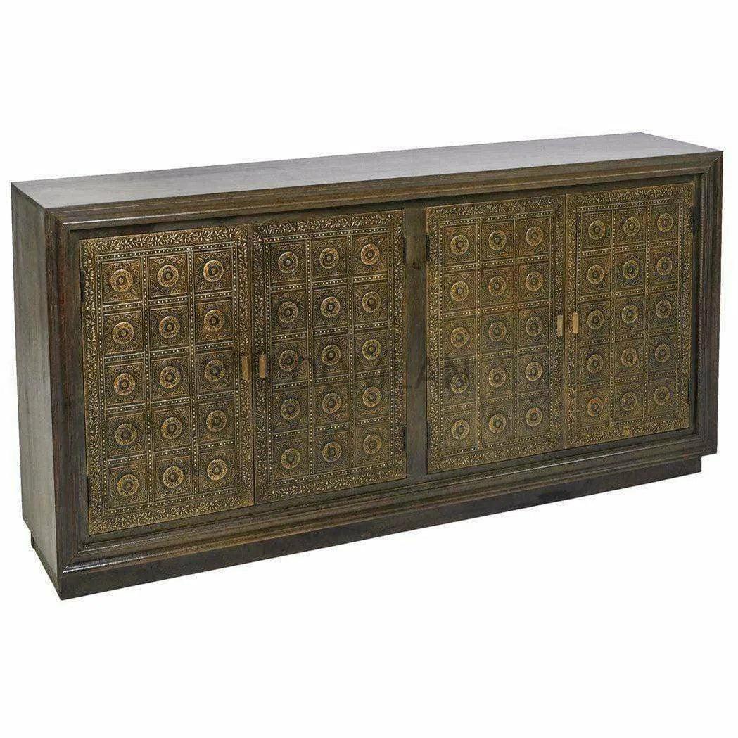 LOOMLAN Slim Circle 4 Brass Doors Wood Base Sideboard