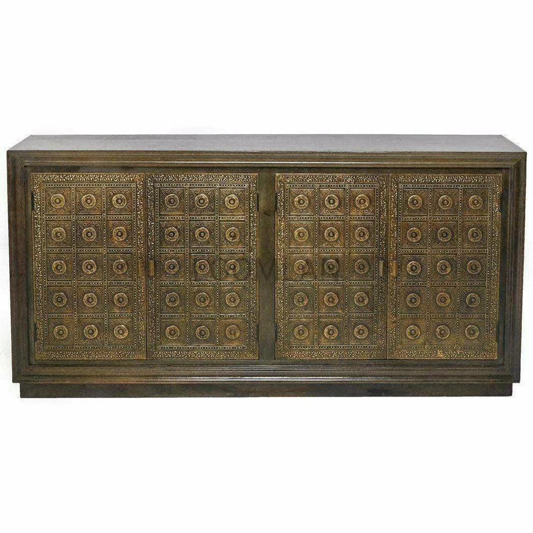 LOOMLAN Slim Circle 4 Brass Doors Wood Base Sideboard