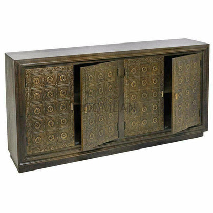 LOOMLAN Slim Circle 4 Brass Doors Wood Base Sideboard