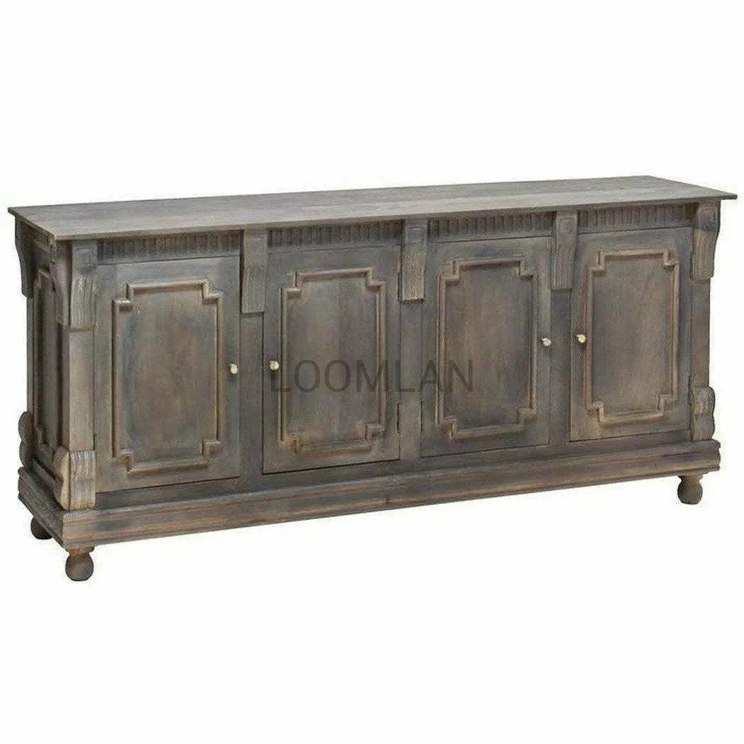 80" Solid Wood Hand Carved 4 Door Large Sideboard Buffet Sideboards LOOMLAN By LOOMLAN