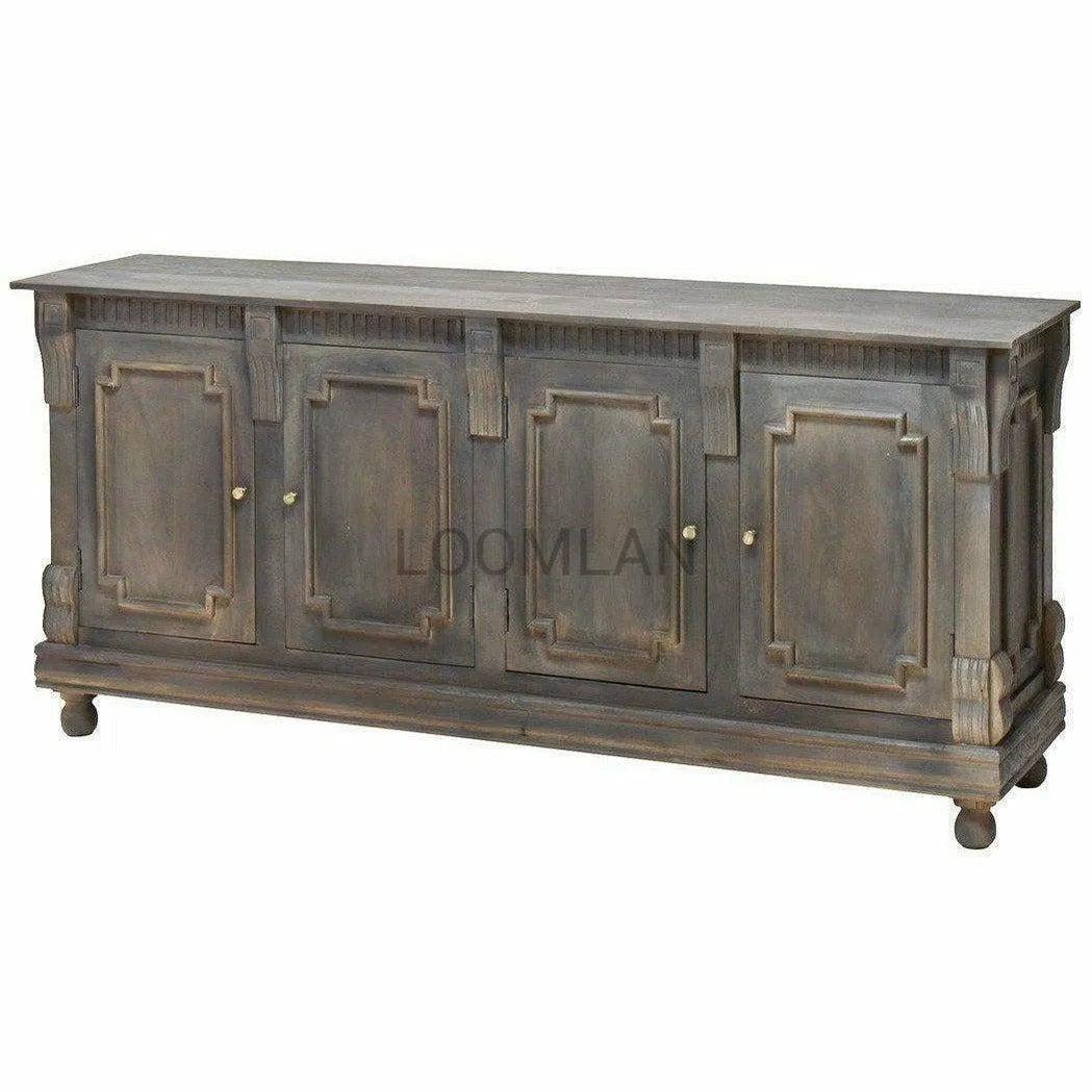 80" Solid Wood Hand Carved 4 Door Large Sideboard Buffet Sideboards LOOMLAN By LOOMLAN