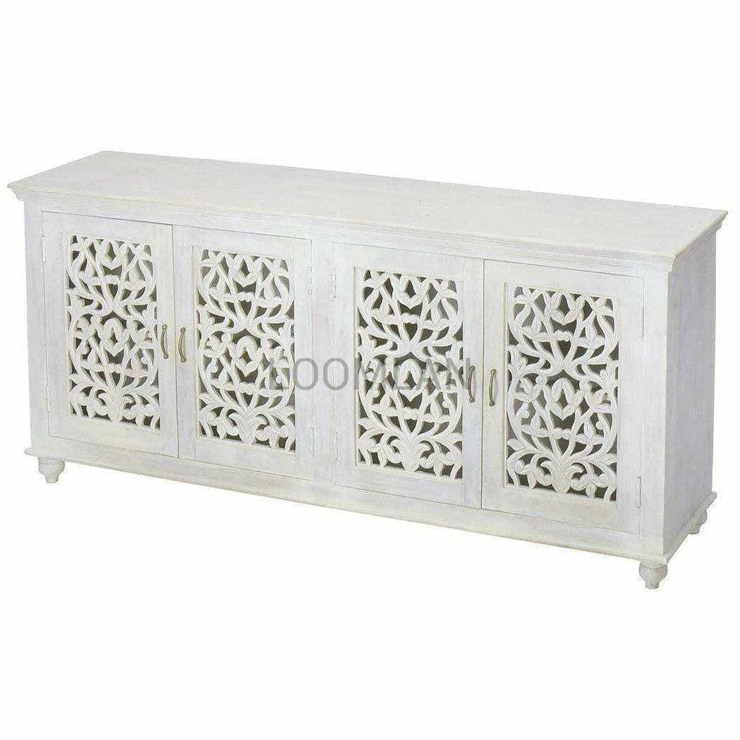 80" White Sideboard Hand Carved Buffet Storage Solution Sideboards LOOMLAN By LOOMLAN