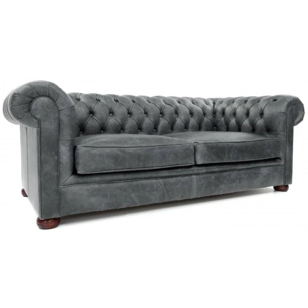 Uptown Sebastian Gary Slate Grey Chesterfield Leather Sofa Made to Order