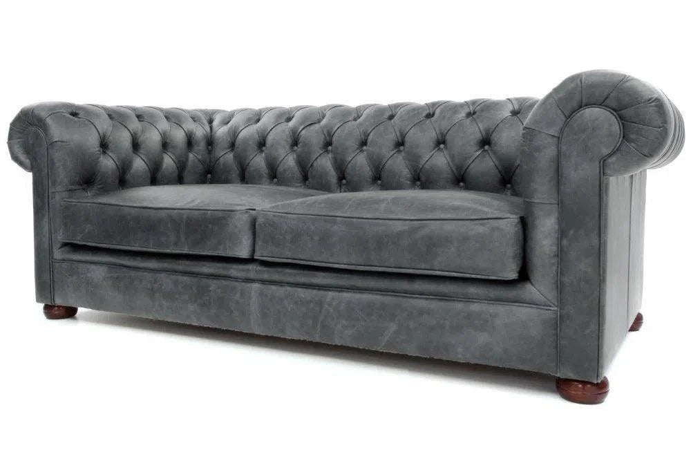 Uptown Sebastian Gary Slate Grey Chesterfield Leather Sofa Made to Order