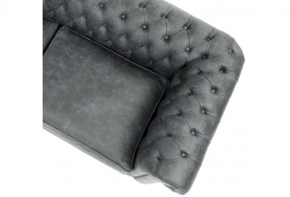 Uptown Sebastian Gary Slate Grey Chesterfield Leather Sofa Made to Order