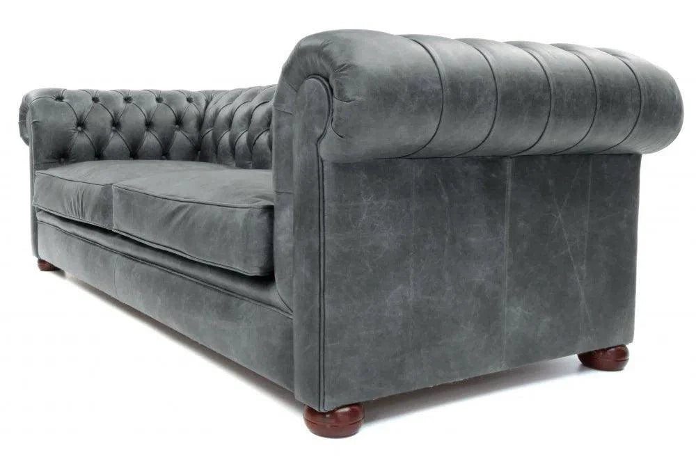 Uptown Sebastian Gary Slate Grey Chesterfield Leather Sofa Made to Order