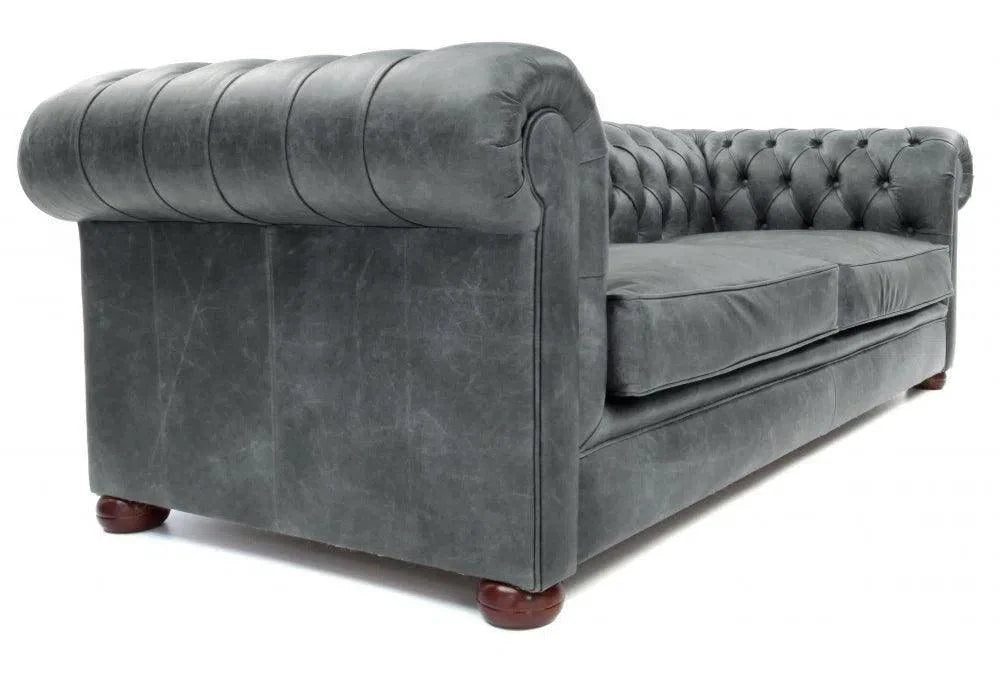 Uptown Sebastian Gary Slate Grey Chesterfield Leather Sofa Made to Order