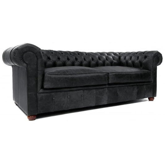 Uptown Sebastian Hank Black Chesterfield Leather Sofa Made to Order
