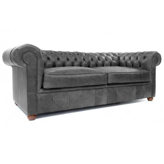 Uptown Sebastian Miller Grey Chesterfield Leather Sofa Made to Order