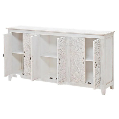 94" Jumbo Extra Large White Carved Sideboard Boho Chic Sideboards LOOMLAN By LOOMLAN