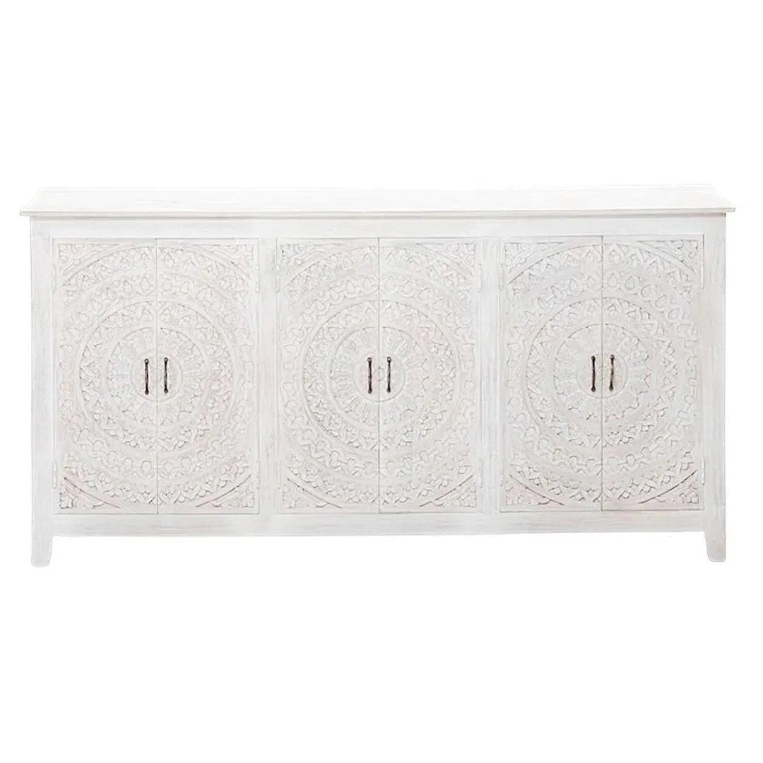 94" Jumbo Extra Large White Carved Sideboard Boho Chic Sideboards LOOMLAN By LOOMLAN