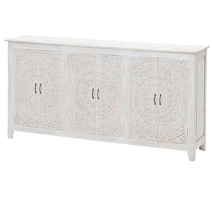 94" Jumbo Extra Large White Carved Sideboard Boho Chic Sideboards LOOMLAN By LOOMLAN