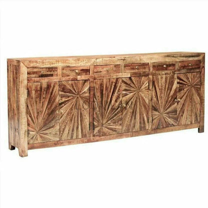 97" Jumbo Rustic Wood Sideboard Buffet Handmade Sunburst Sideboards LOOMLAN By LOOMLAN