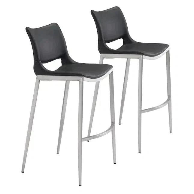 Ace Black & Silver Bar Chair (Set of 2) Bar Stools LOOMLAN By Zuo Modern