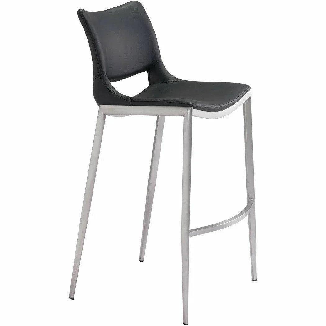 Ace Black & Silver Bar Chair (Set of 2) Bar Stools LOOMLAN By Zuo Modern