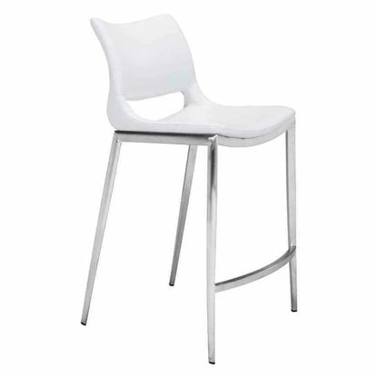 Ace Counter Chair (Set of 2) White & Silver Counter Stools LOOMLAN By Zuo Modern