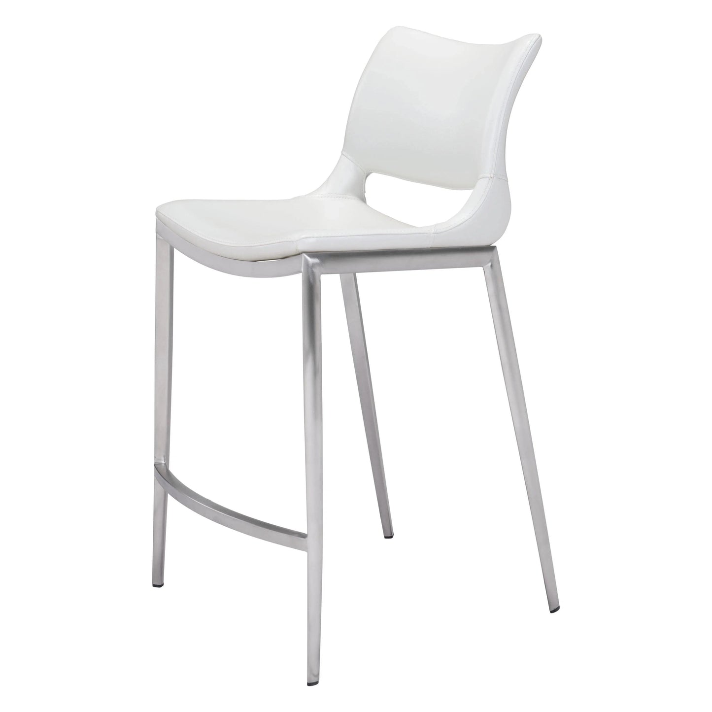 Ace Counter Chair (Set of 2) White & Silver Counter Stools LOOMLAN By Zuo Modern