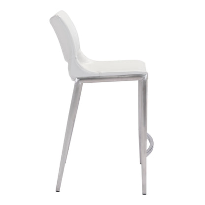 Ace Counter Chair (Set of 2) White & Silver Counter Stools LOOMLAN By Zuo Modern